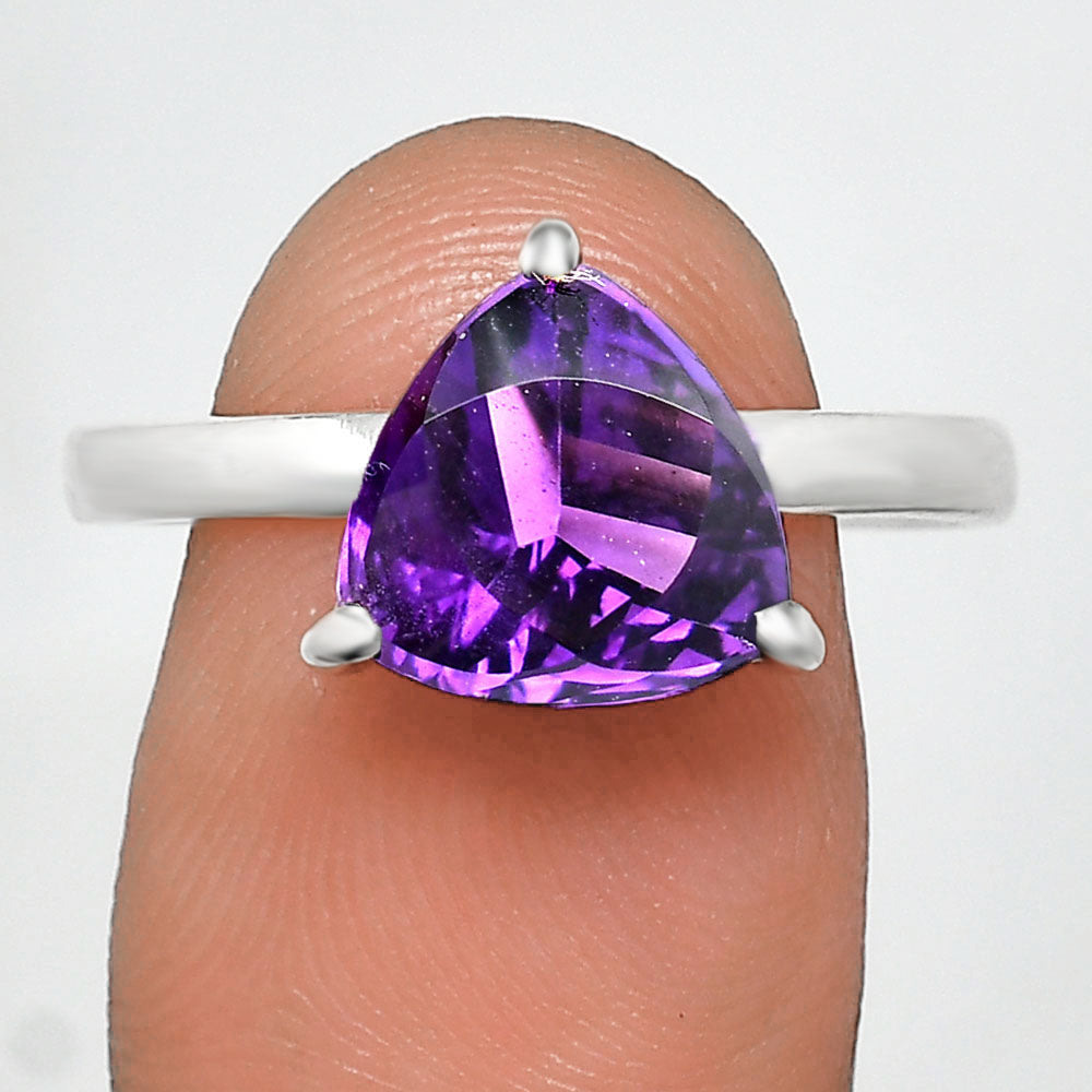 Faceted Trillion Natural Gemstone Ring in 925 Sterling Silver for Women AGR1002 R-1019