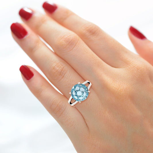 925 Sterling Silver Round Fancy Cut Gemstone Statement Ring for Women AGR1003 R-1019