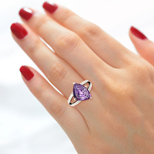 Elegant Trillion Shape Cut Gemstone Ring 925 Silver Birthstone Jewelry AGR1004 R-1019