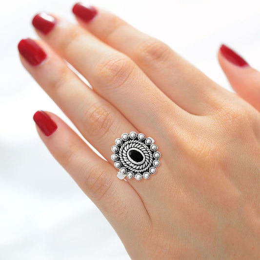 Vintage Oval Gemstone Ring in 925 Sterling Silver Boho Statement Jewelry AGR1005 R-1124