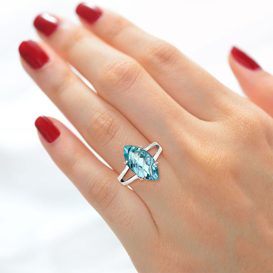 Elegant Sterling Silver Marquise Gemstone Statement Ring for Women AGR1006 R-1019