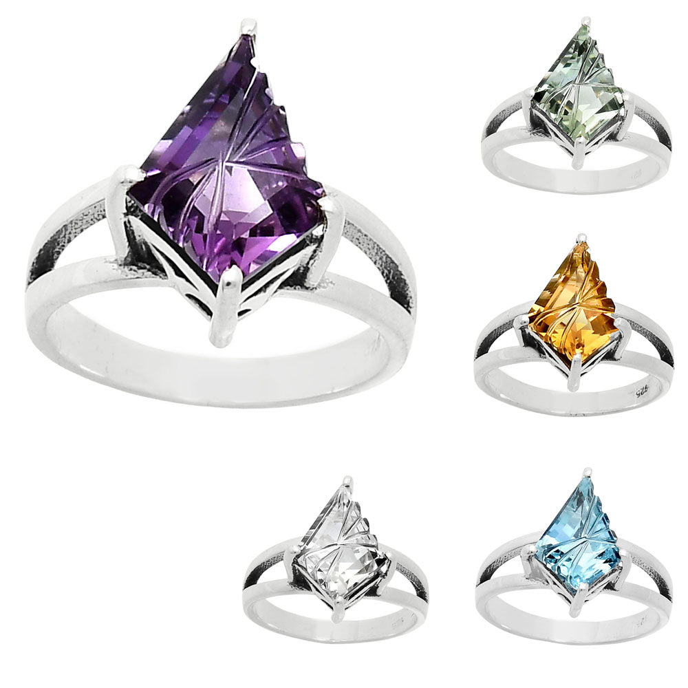 925 Sterling Silver Unique Faceted Gemstone Statement Ring for Women AGR1008 R-1019
