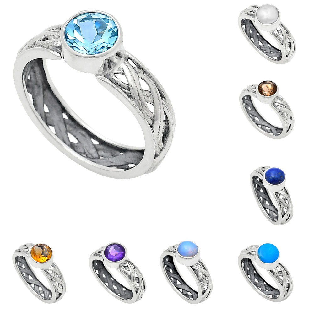 Boho Bezel Gemstone Ring in 925 Sterling Silver Vintage Band Design AGR1009 R-1161
