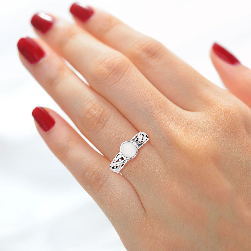 Boho Bezel Gemstone Ring in 925 Sterling Silver Vintage Band Design AGR1009 R-1161