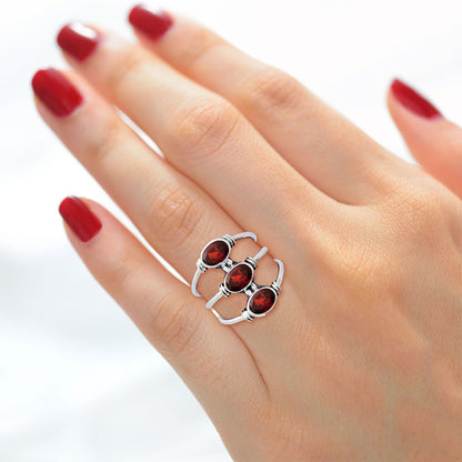 925 Silver Triple Gemstone Stacking Ring for Women - Opal & Multi-Stone AGR1011 R-1566