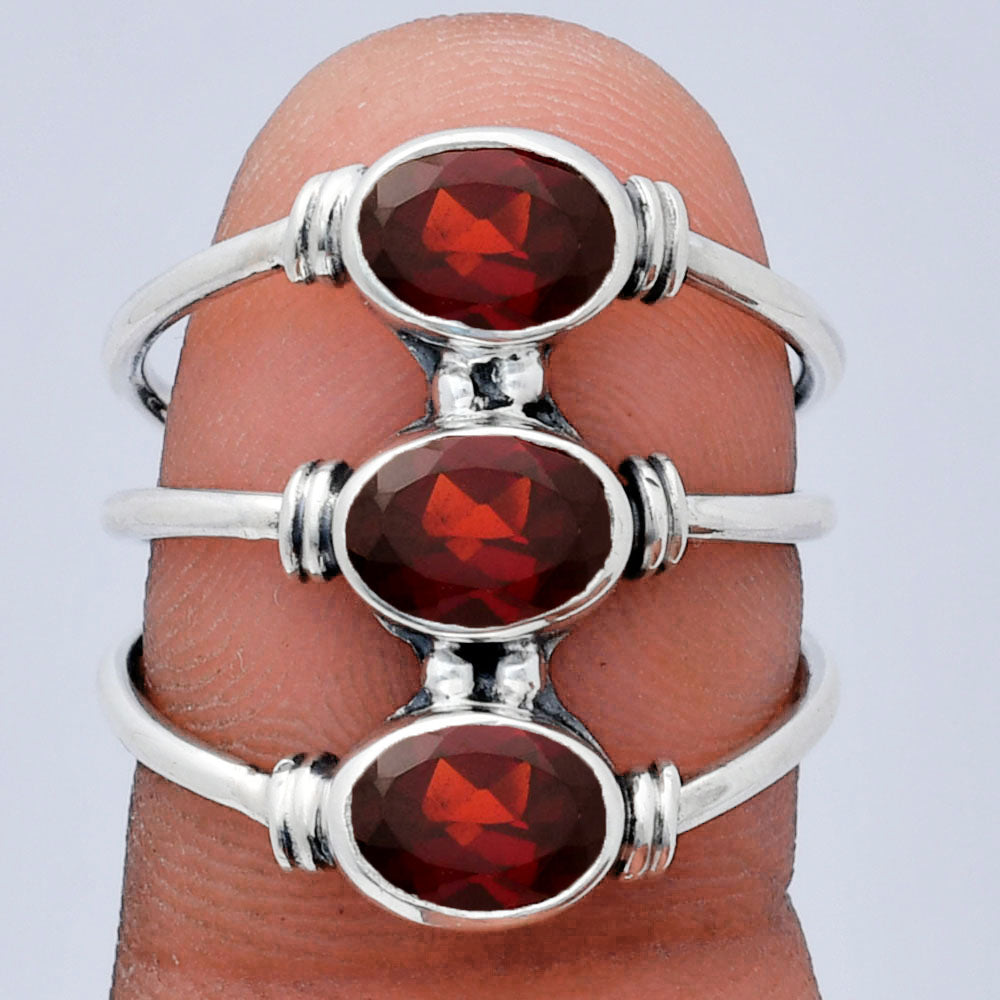 925 Silver Triple Gemstone Stacking Ring for Women - Opal & Multi-Stone AGR1011 R-1566