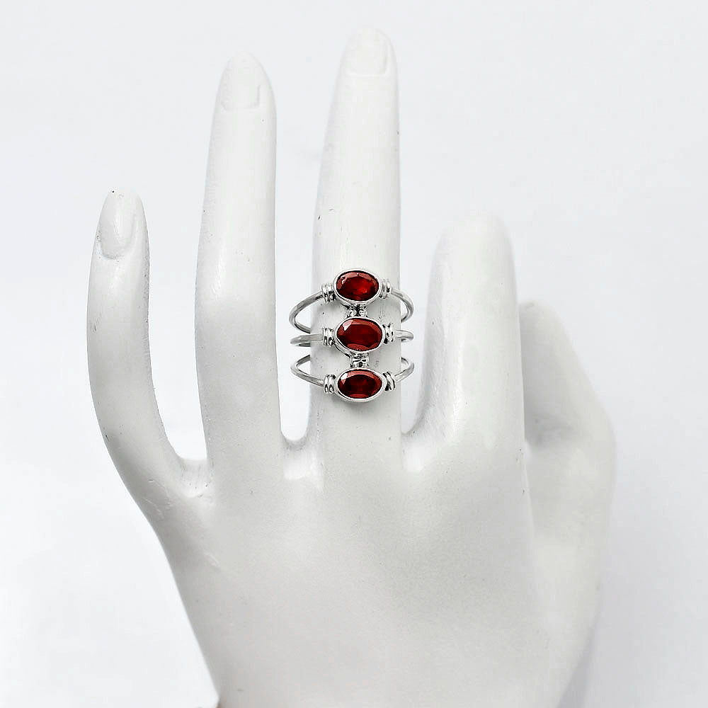 925 Silver Triple Gemstone Stacking Ring for Women - Opal & Multi-Stone AGR1011 R-1566