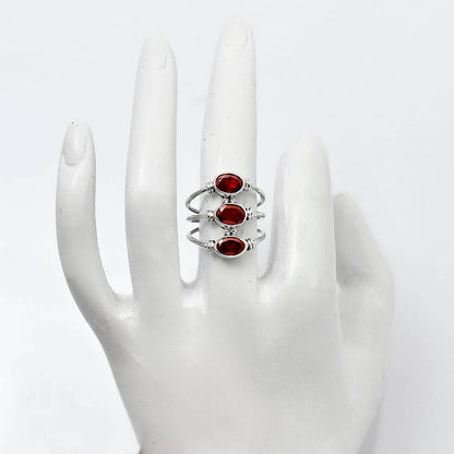 925 Silver Triple Gemstone Stacking Ring for Women - Opal & Multi-Stone AGR1011 R-1566