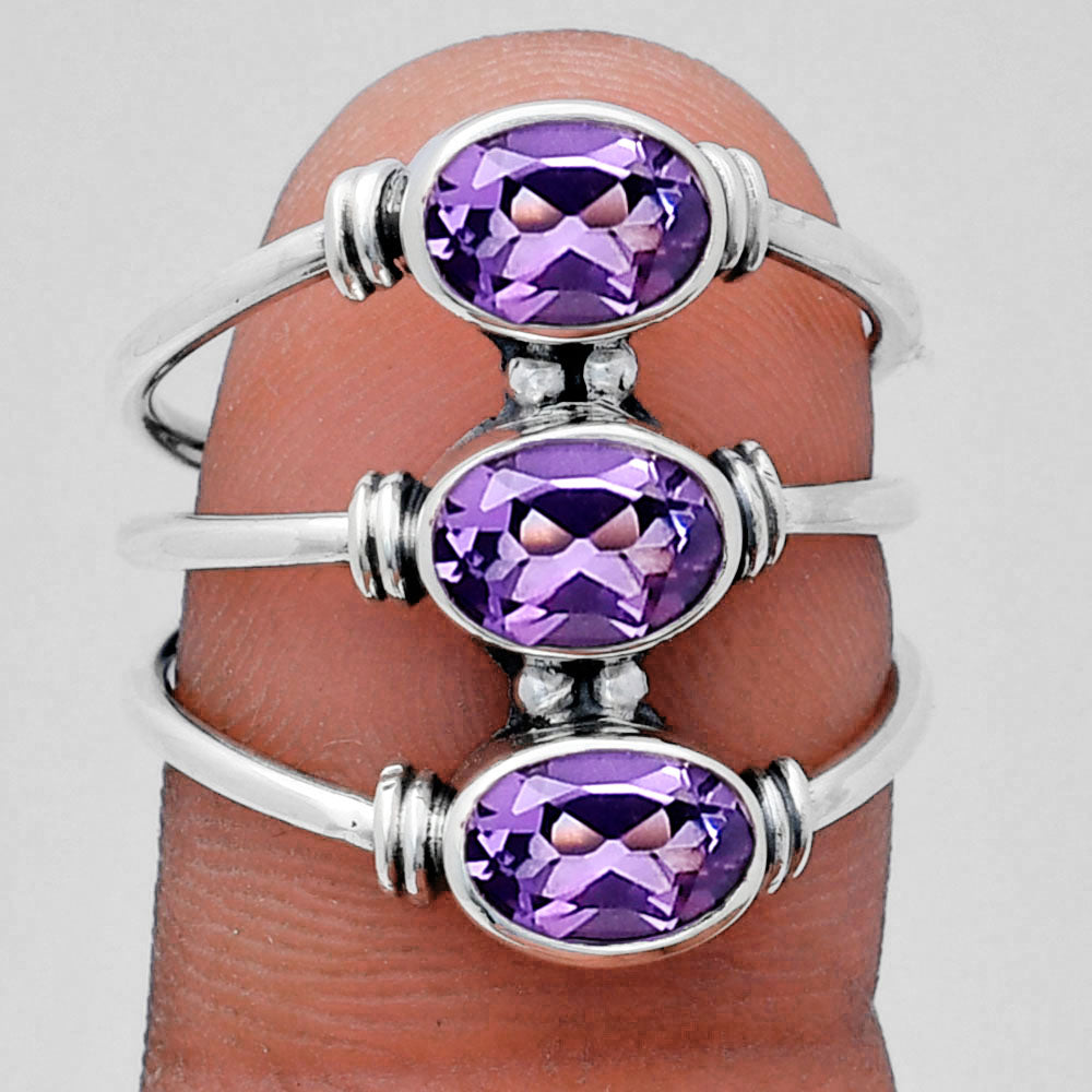 925 Silver Triple Gemstone Stacking Ring for Women - Opal & Multi-Stone AGR1011 R-1566