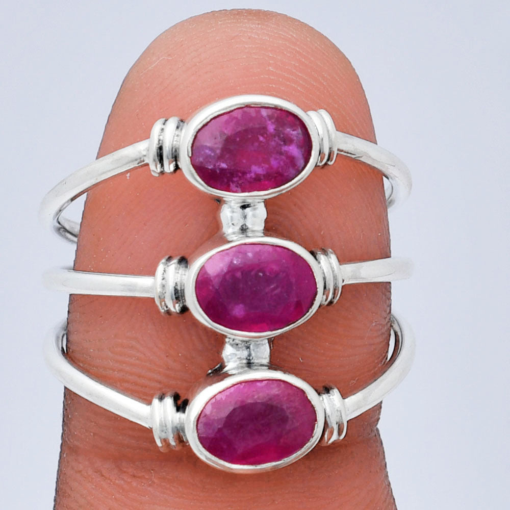 925 Silver Triple Gemstone Stacking Ring for Women - Opal & Multi-Stone AGR1011 R-1566