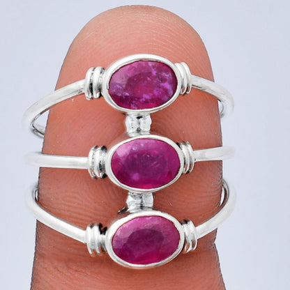 925 Silver Triple Gemstone Stacking Ring for Women - Opal & Multi-Stone AGR1011 R-1566