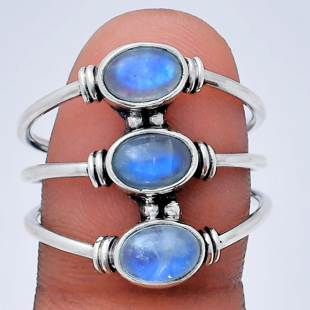 925 Silver Triple Gemstone Stacking Ring for Women - Opal & Multi-Stone AGR1011 R-1566