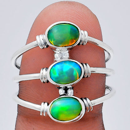 925 Silver Triple Gemstone Stacking Ring for Women - Opal & Multi-Stone AGR1011 R-1566