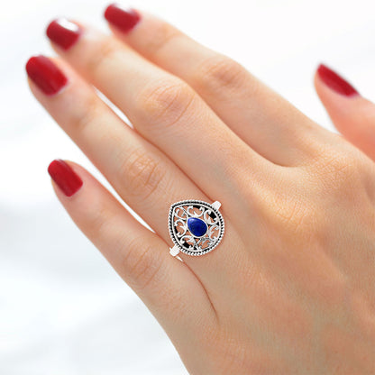 Handcrafted Triangle Gemstone Ring for Women - 925 Sterling Silver AGR1012 R-1038