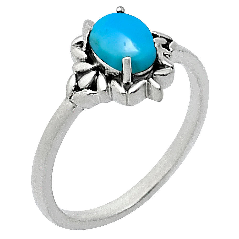 925 Sterling Silver Flower Ring with Gemstone - Vintage Boho Jewelry AGR1013 R-1721
