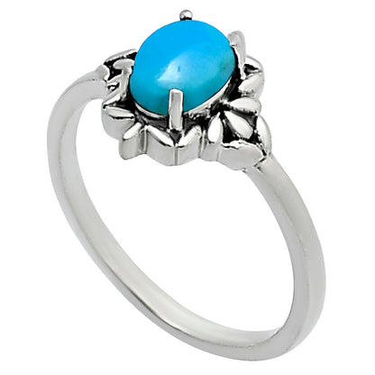 925 Sterling Silver Flower Ring with Gemstone - Vintage Boho Jewelry AGR1013 R-1721