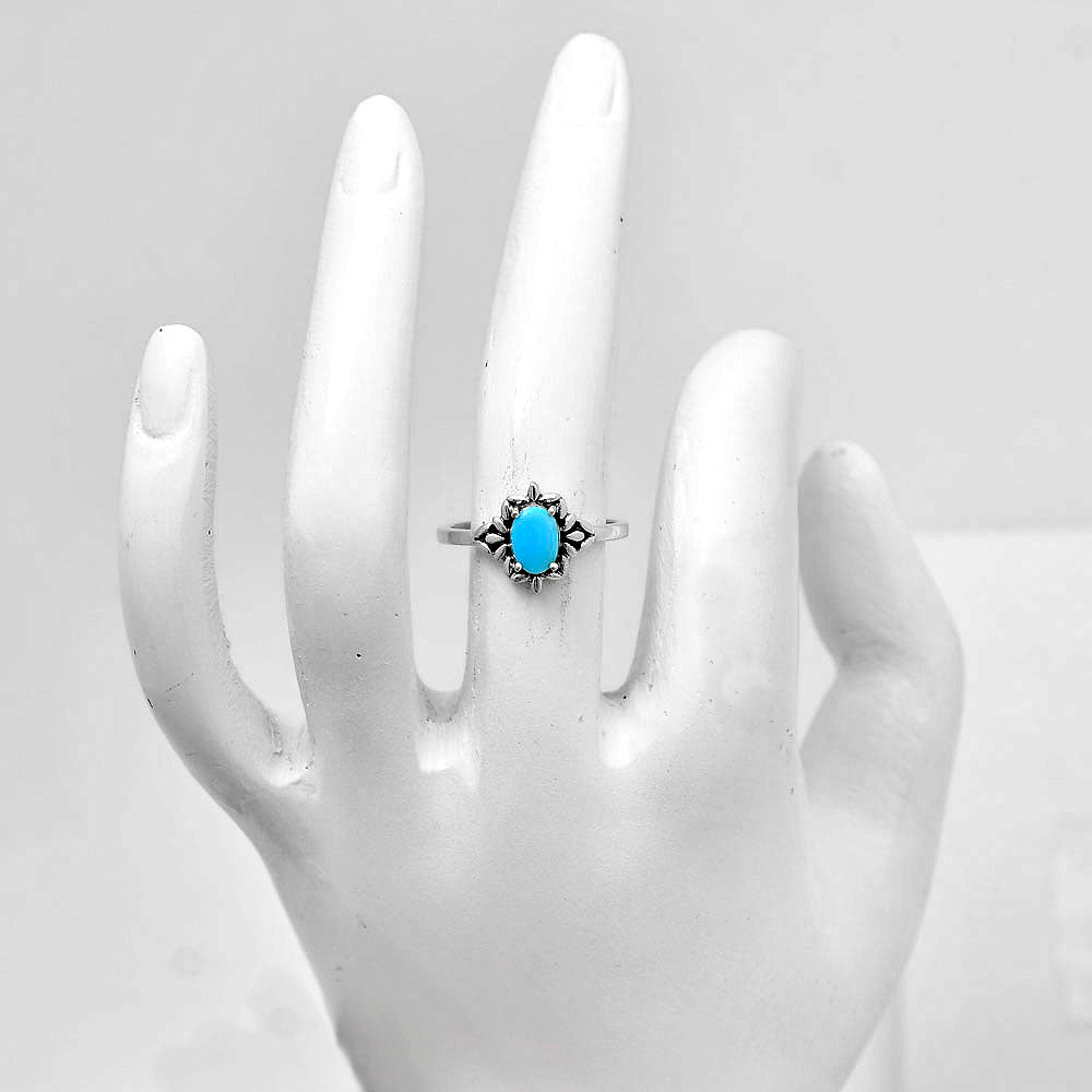 925 Sterling Silver Flower Ring with Gemstone - Vintage Boho Jewelry AGR1013 R-1721