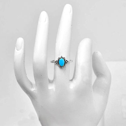 925 Sterling Silver Flower Ring with Gemstone - Vintage Boho Jewelry AGR1013 R-1721