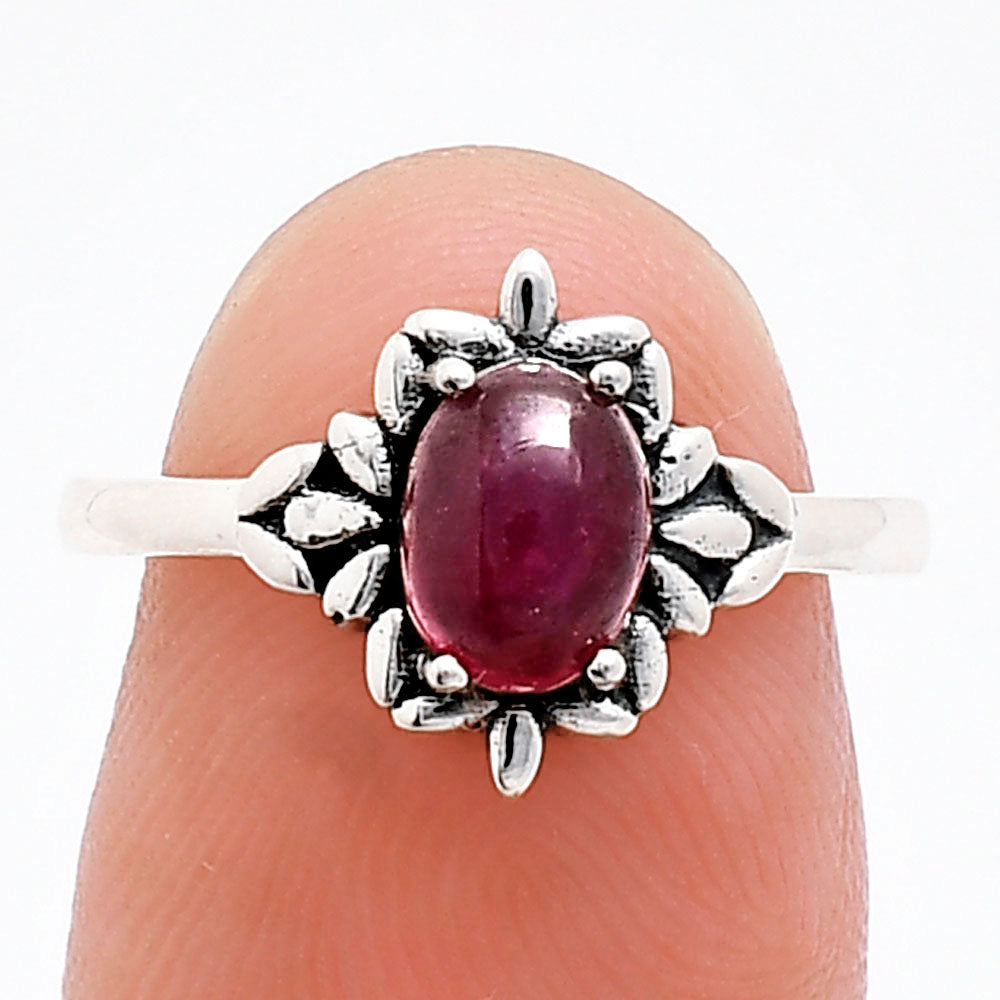 925 Sterling Silver Flower Ring with Gemstone - Vintage Boho Jewelry AGR1013 R-1721