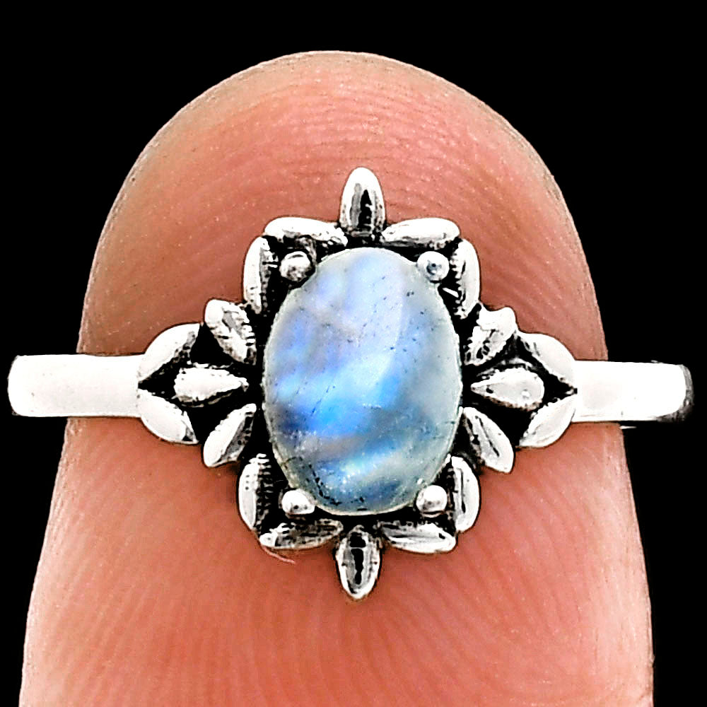 925 Sterling Silver Flower Ring with Gemstone - Vintage Boho Jewelry AGR1013 R-1721