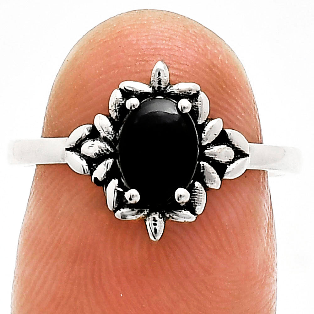 925 Sterling Silver Flower Ring with Gemstone - Vintage Boho Jewelry AGR1013 R-1721