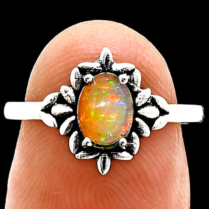 925 Sterling Silver Flower Ring with Gemstone - Vintage Boho Jewelry AGR1013 R-1721