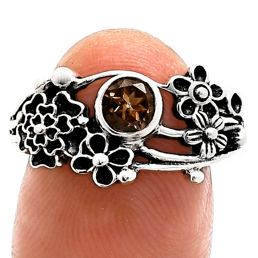925 Sterling Silver Floral Ring with Natural Gemstone Boho Vintage Style AGR1014 R-1041