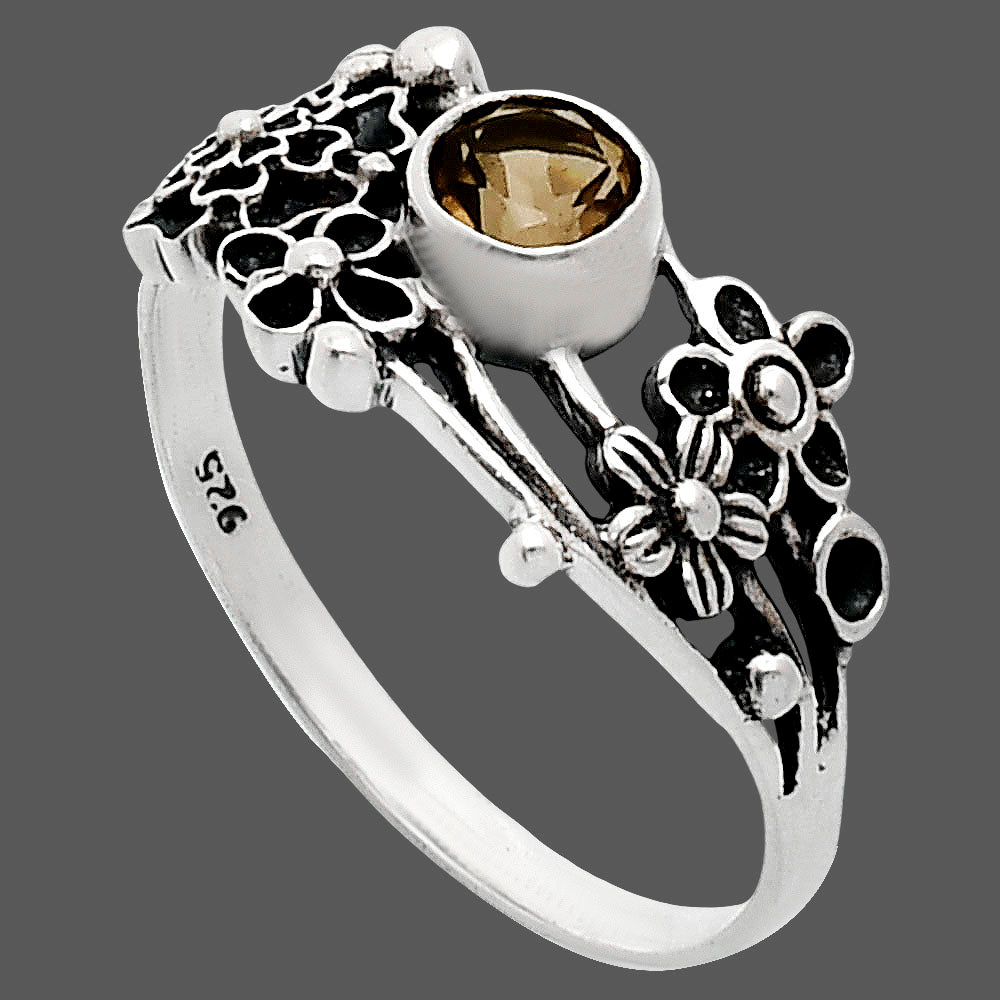 925 Sterling Silver Floral Ring with Natural Gemstone Boho Vintage Style AGR1014 R-1041