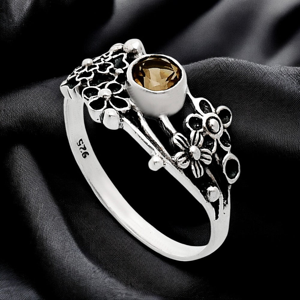 925 Sterling Silver Floral Ring with Natural Gemstone Boho Vintage Style AGR1014 R-1041
