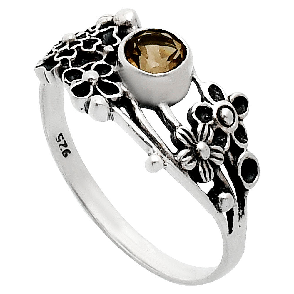 925 Sterling Silver Floral Ring with Natural Gemstone Boho Vintage Style AGR1014 R-1041
