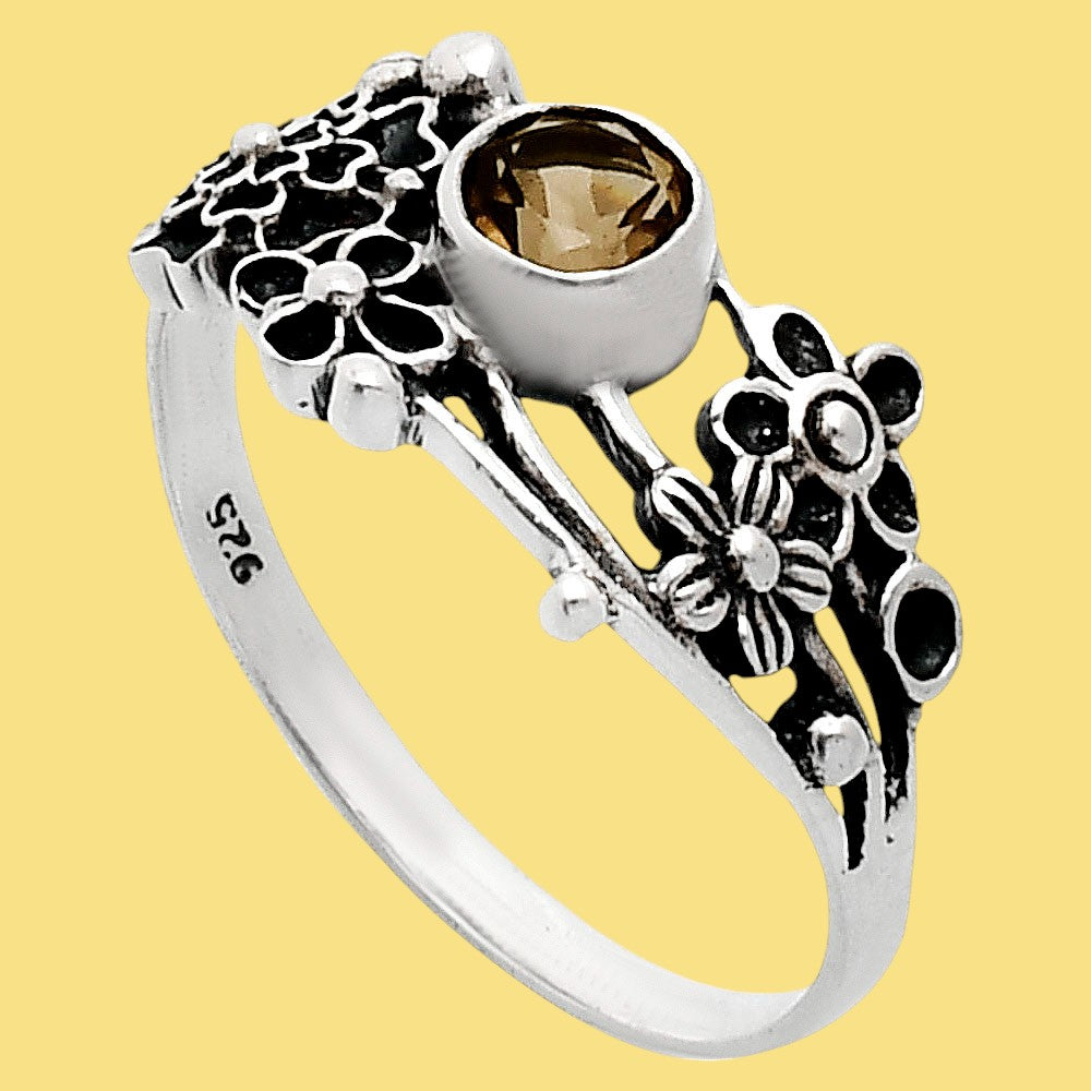 925 Sterling Silver Floral Ring with Natural Gemstone Boho Vintage Style AGR1014 R-1041