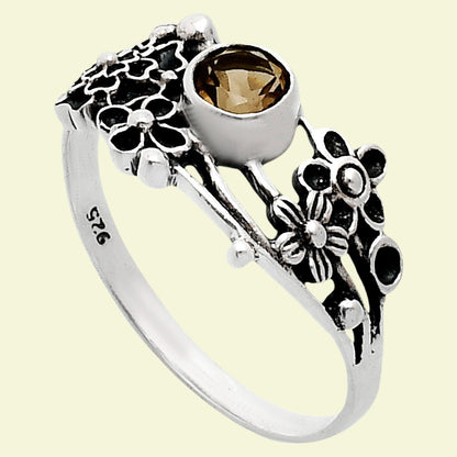 925 Sterling Silver Floral Ring with Natural Gemstone Boho Vintage Style AGR1014 R-1041