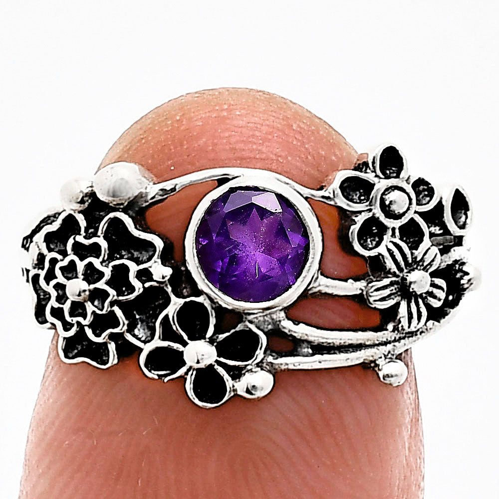 925 Sterling Silver Floral Ring with Natural Gemstone Boho Vintage Style AGR1014 R-1041