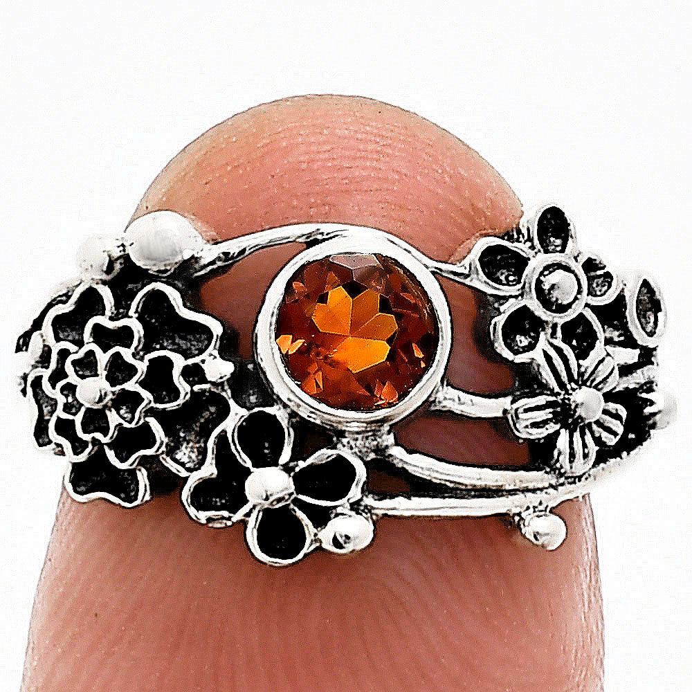 925 Sterling Silver Floral Ring with Natural Gemstone Boho Vintage Style AGR1014 R-1041