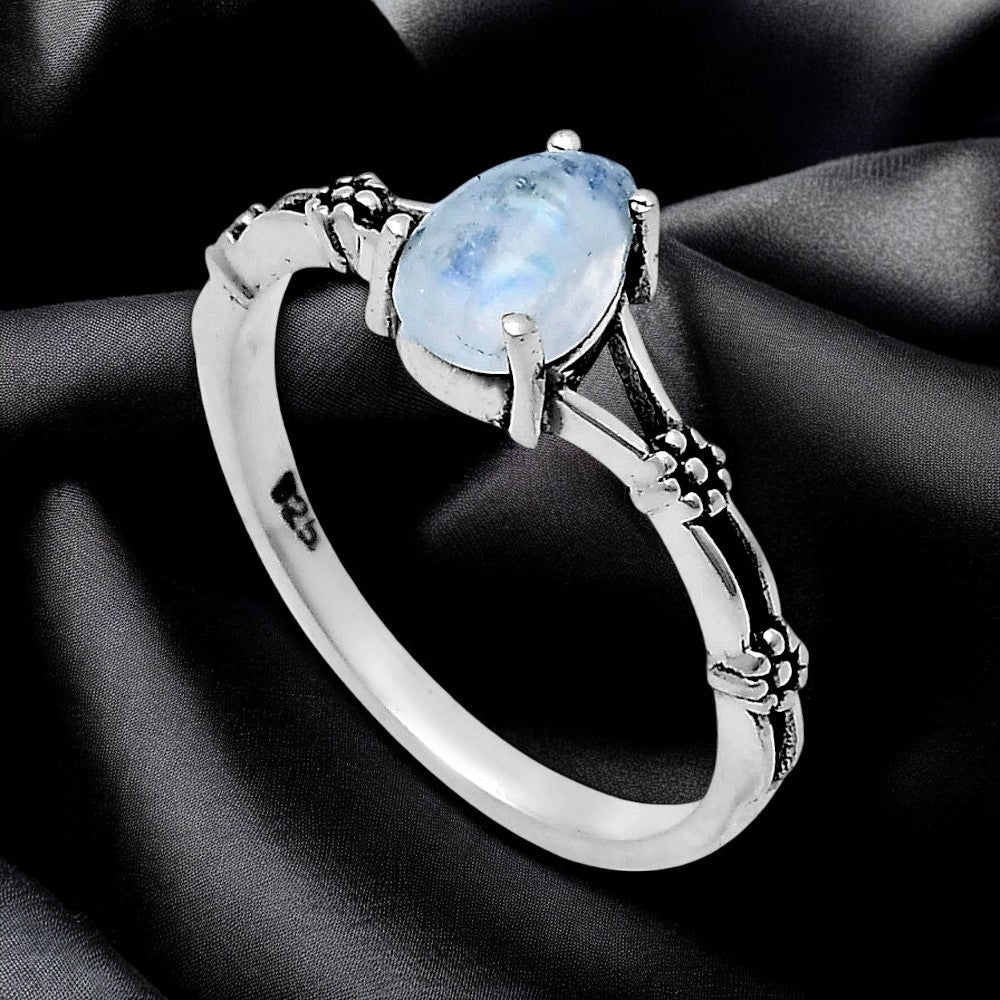 Teardrop Natural Gemstone Ring Jewelry in 925 Sterling Silver Boho Style AGR1015 R-1720