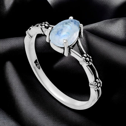 Teardrop Natural Gemstone Ring Jewelry in 925 Sterling Silver Boho Style AGR1015 R-1720