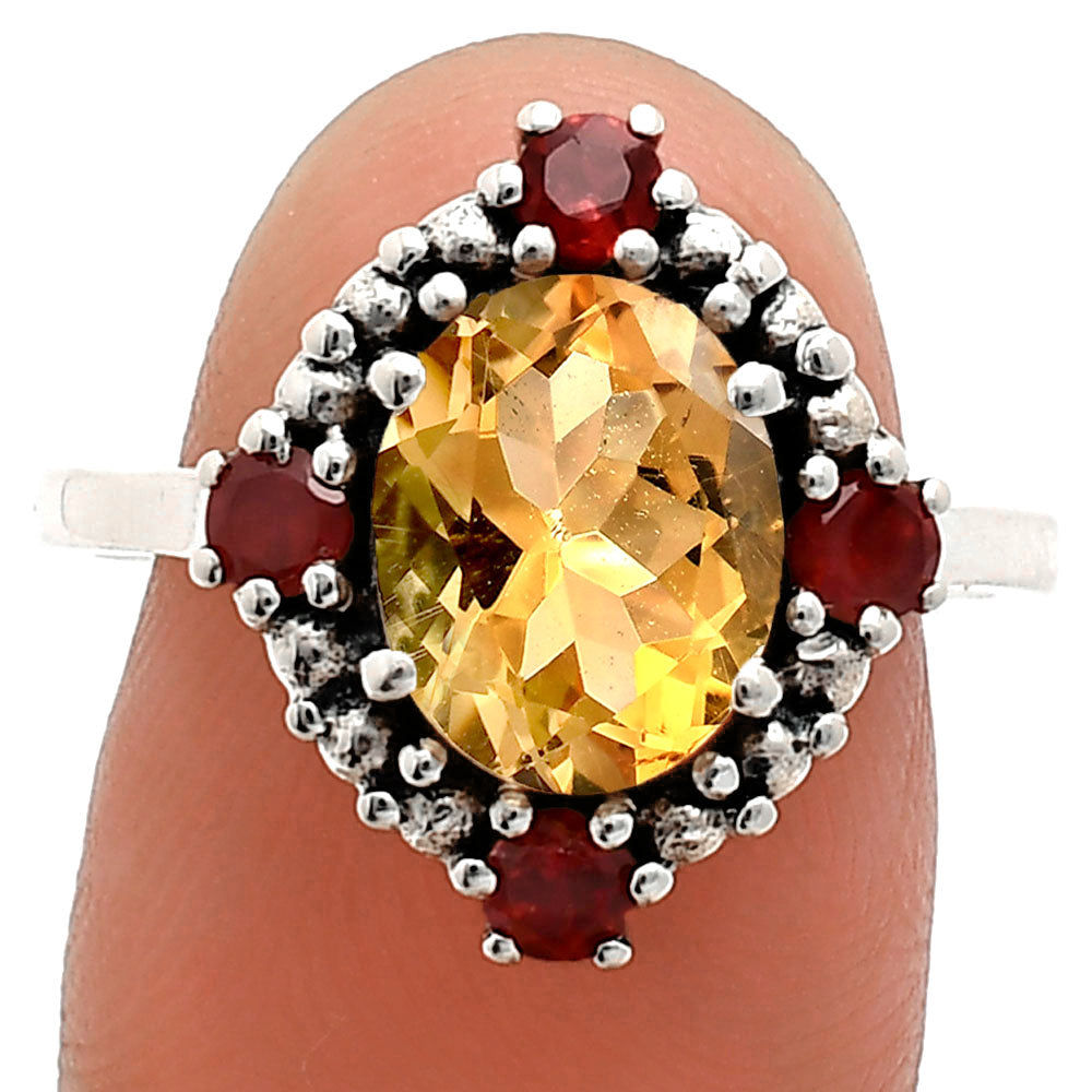 925 Sterling Silver Gemstone Ring with Garnet Accents Vintage Style AGR1016 R-1017