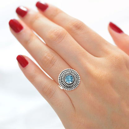 Vintage 925 Sterling Silver Ring Vintage Boho Round Statement Jewelry AGR1017 R-1388
