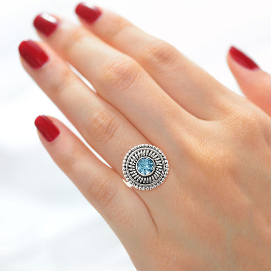 Vintage 925 Sterling Silver Ring Vintage Boho Round Statement Jewelry AGR1017 R-1388