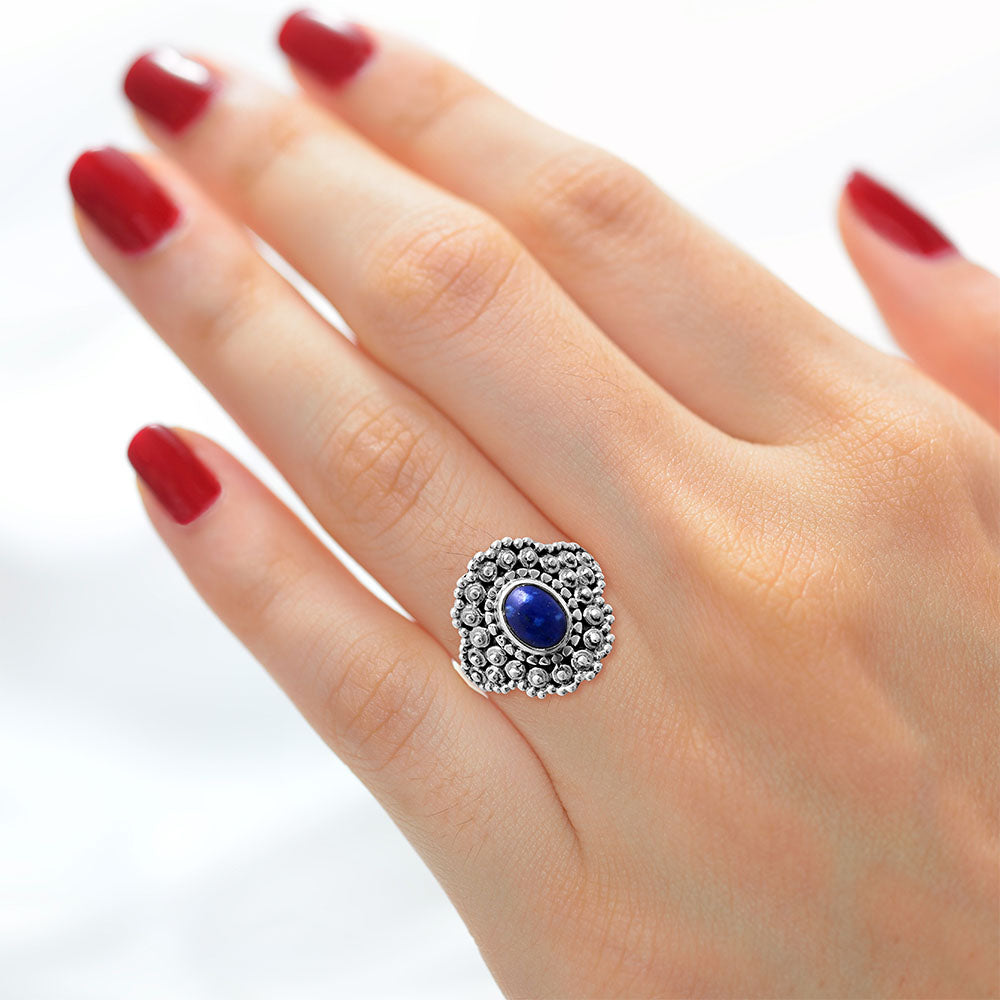 925 Sterling Silver Vintage Oval Gemstone Boho Statement Ring for Women AGR1018 R-1124