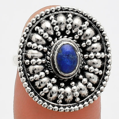 925 Silver Boho Round Ring with Natural Gemstone - Retro Beaded Design AGR1019 R-1691