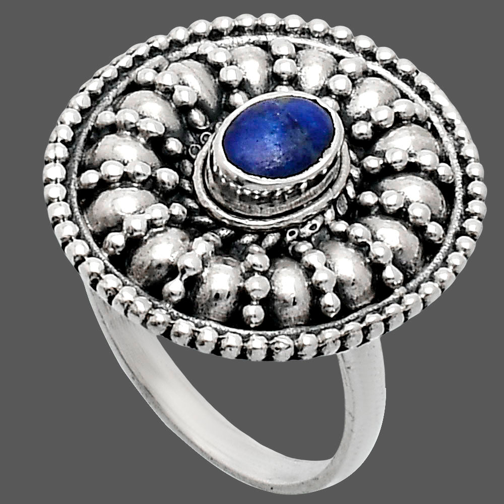 925 Silver Boho Round Ring with Natural Gemstone - Retro Beaded Design AGR1019 R-1691