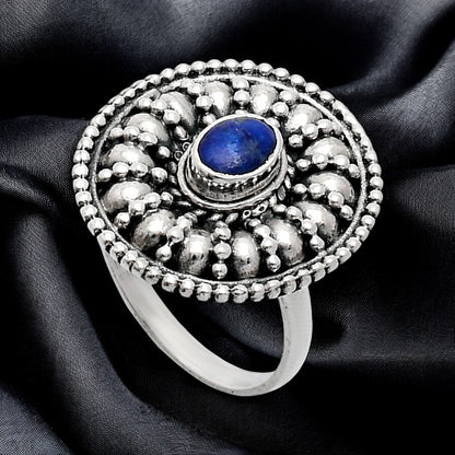 925 Silver Boho Round Ring with Natural Gemstone - Retro Beaded Design AGR1019 R-1691