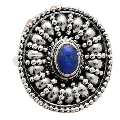 925 Silver Boho Round Ring with Natural Gemstone - Retro Beaded Design AGR1019 R-1691