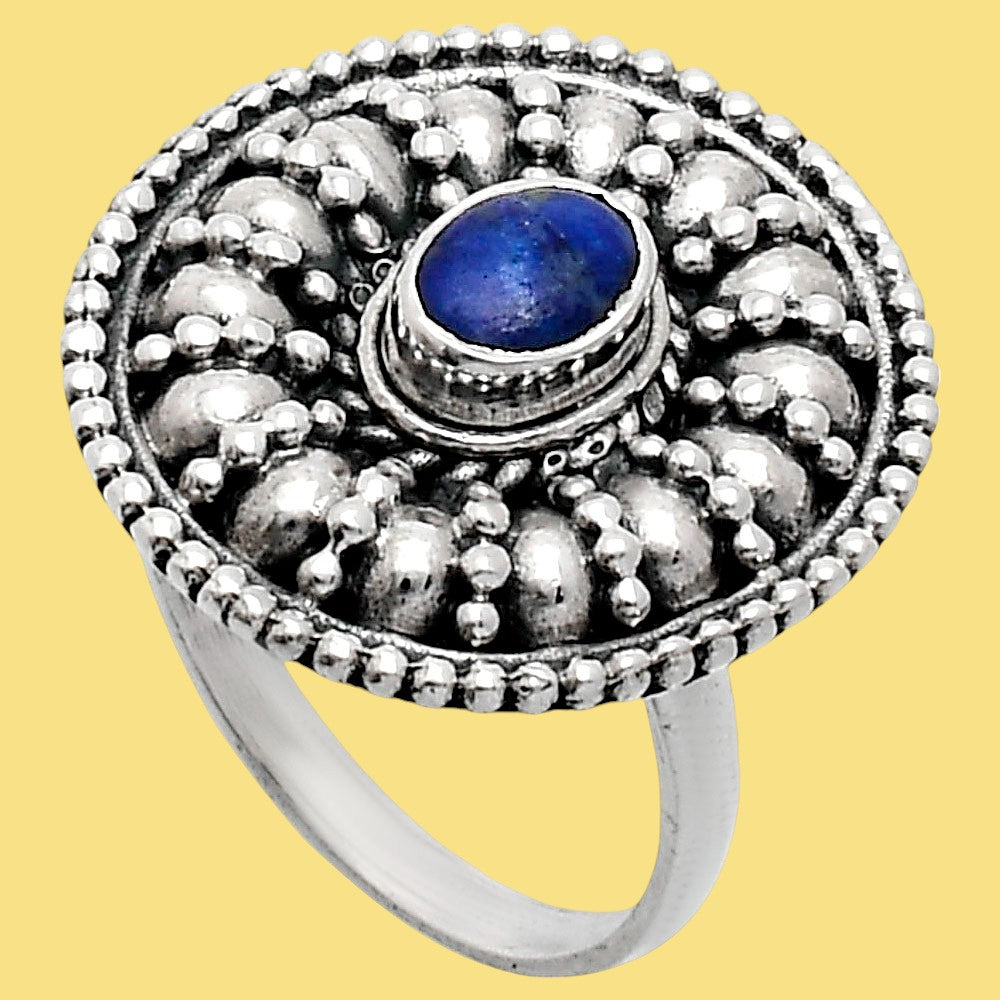 925 Silver Boho Round Ring with Natural Gemstone - Retro Beaded Design AGR1019 R-1691