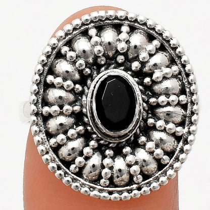 925 Silver Boho Round Ring with Natural Gemstone - Retro Beaded Design AGR1019 R-1691