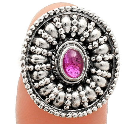 925 Silver Boho Round Ring with Natural Gemstone - Retro Beaded Design AGR1019 R-1691