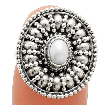 925 Silver Boho Round Ring with Natural Gemstone - Retro Beaded Design AGR1019 R-1691