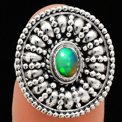 925 Silver Boho Round Ring with Natural Gemstone - Retro Beaded Design AGR1019 R-1691