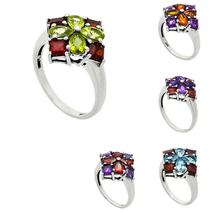 Floral Design Multi Stone Ring in 925 Silver - Women Statement Jewelry AGR1020 R-1021